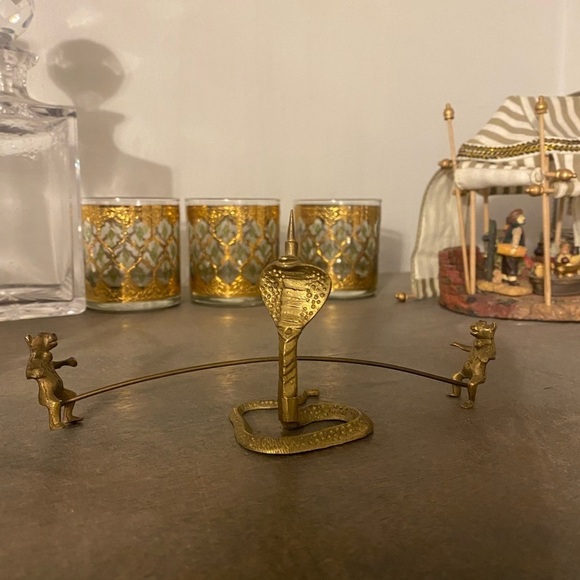 Antique sea saw balance brass statuette of two bears and a serpent